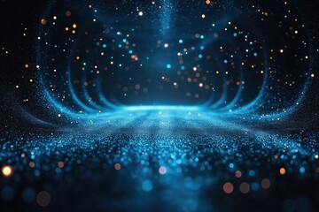 Obraz premium Blue particles flowing and glowing on dark background
