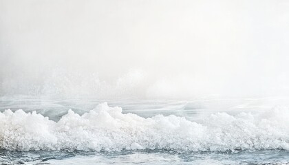 Fototapeta premium A serene poster background for white fine salt features a calming palette, subtle salt textures, and gentle waves, all illuminated by soft lighting 1. Generative AI