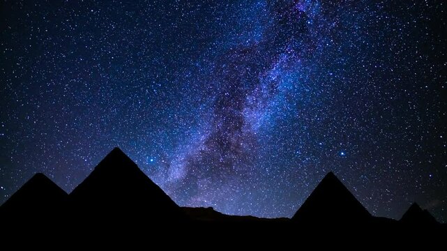 Egypt Silhouettes of Milky Way Galaxy Above Pyramids of Giza in the Night Sky