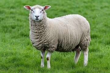 Obraz premium sight of sheep and pastures shows balanced bond between joyful flocks green plains and key part they hold in farming and rural ways 