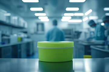 A Green Container Placed On A Sterile Laboratory Table