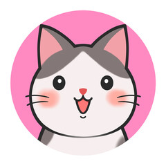 猫のアイコン　素材　単品　ハチワレ　あしらい　表情　キャラ　笑う　喜ぶ　嬉しい　楽しい　コミカル　挿絵　飾り　丸　デフォルメ　シンプル　cute cat face icon,black and white cat,kitty,kitten
