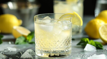 Refreshing Lemonade Cocktail in a Rocks Glass with Ice and Lemon Slices