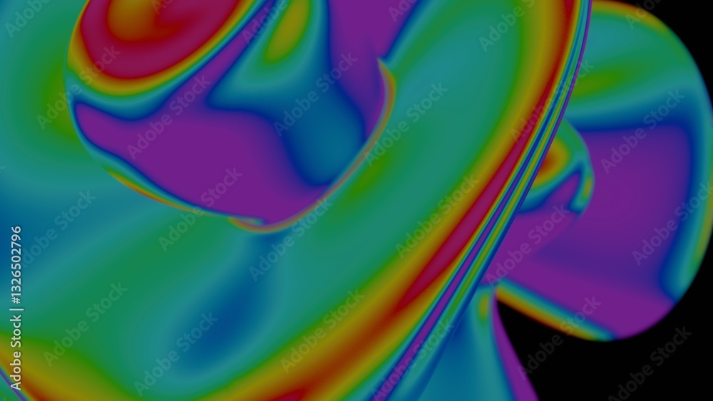 Fototapete Vibrant rainbow fluid forms swirl in a psychedelic gradient, creating a dynamic abstract design with bold color transitions and a smooth, dreamlike flow........