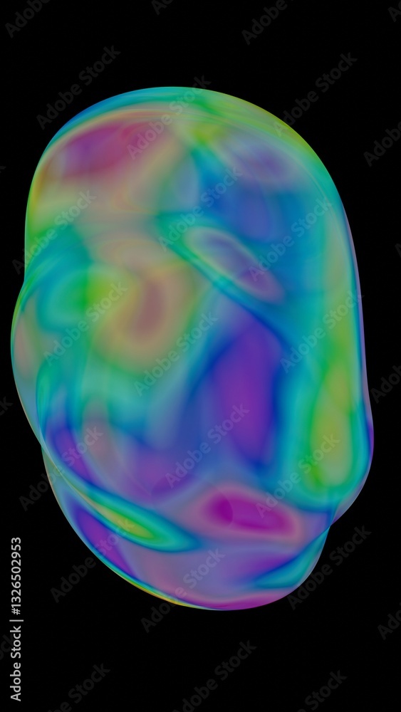 Aufkleber colorful iridescent bubble with swirling rainbow hues and a soft fluid shape, floating against a bla