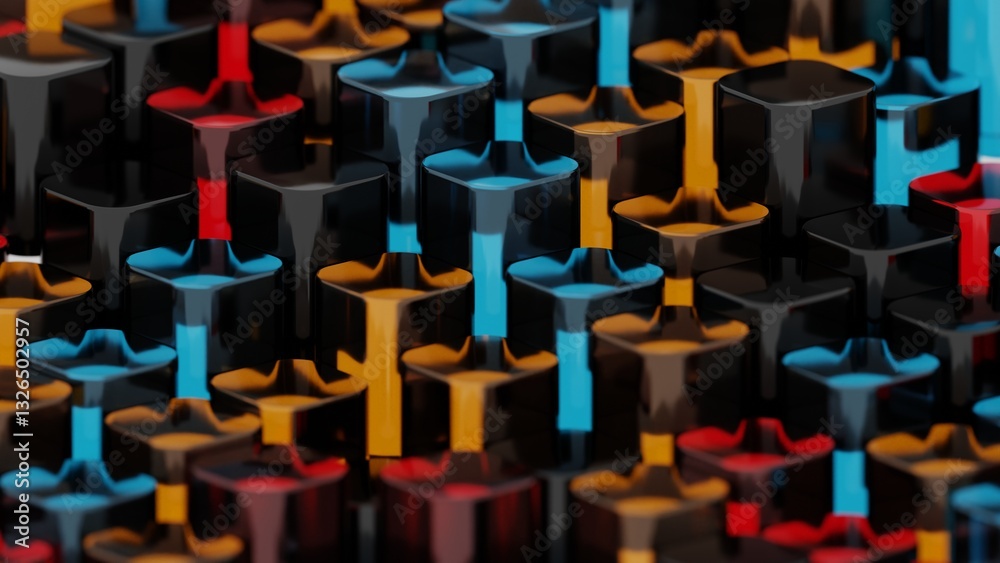 Aufkleber colorful 3d columns in black, red, blue, and yellow, arranged in a glossy, repeating pattern, creati