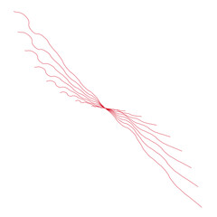 Abstract illustration of intertwining red lines converging at a central point, creating a dynamic and flowing design on a white background.