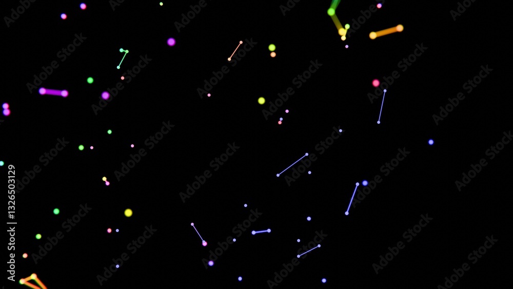 Aufkleber neon-colored dots, lines, and shapes floating across a black background, forming a vibrant, futurist