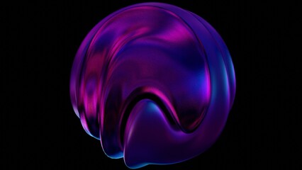Swirling orb in vibrant pink and purple hues with a metallic sheen, forming a fluid, abstract shape on a black background for a futuristic aesthetic........