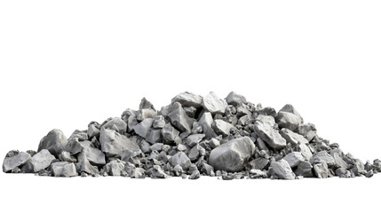 A neatly arranged pile of crushed gravel, consisting of irregularly shaped gray stones of various sizes, used in concrete mixing and road construction.