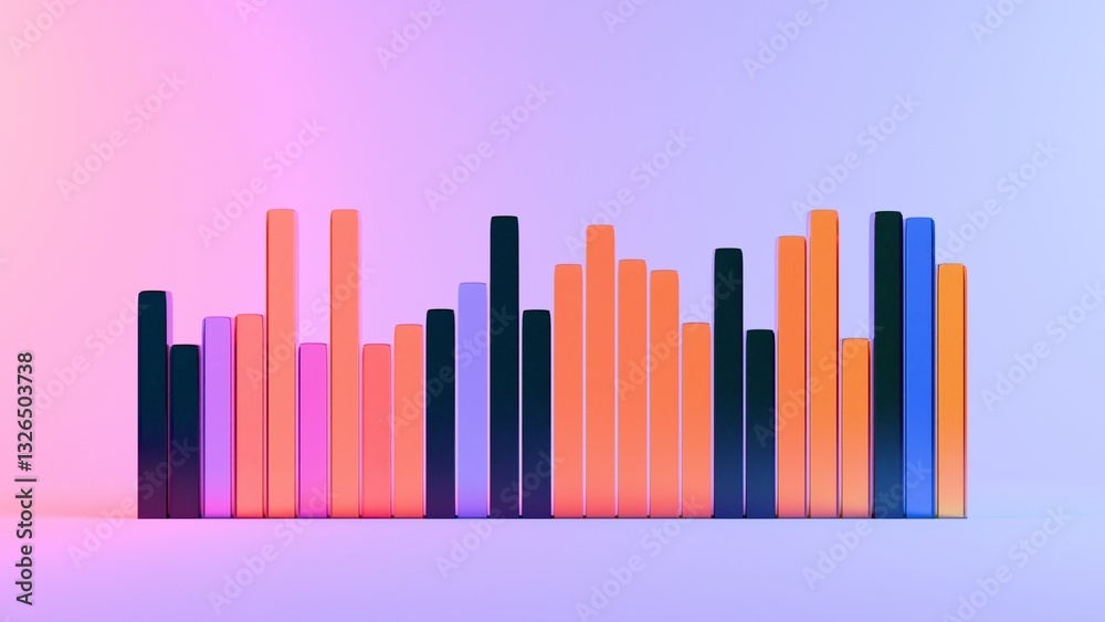 Aufkleber 3d bars in pink, orange, and black arranged in a minimal, modern composition against a soft pastel g