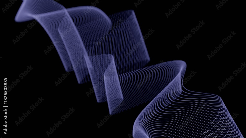 Leinwandbilder Flowing dotted lines forming twisting wave patterns on a black background, creating a dynamic, futuristic, and minimal abstract design........