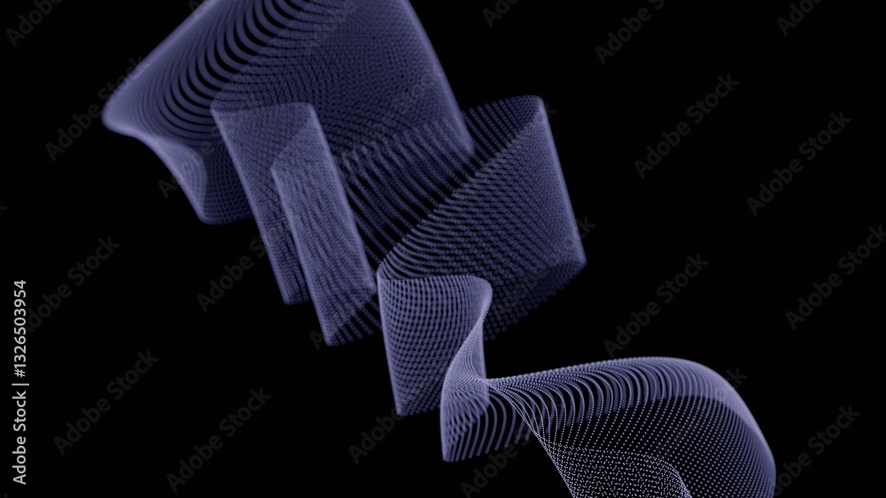 Aufkleber Flowing dotted lines forming twisting wave patterns on a black background, creating a dynamic, futuristic, and minimal abstract design........