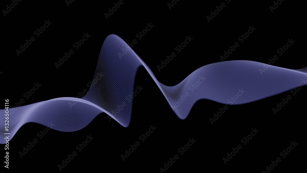Poster Flowing dotted lines forming twisting wave patterns on a black background, creating a dynamic, futuristic, and minimal abstract design........
