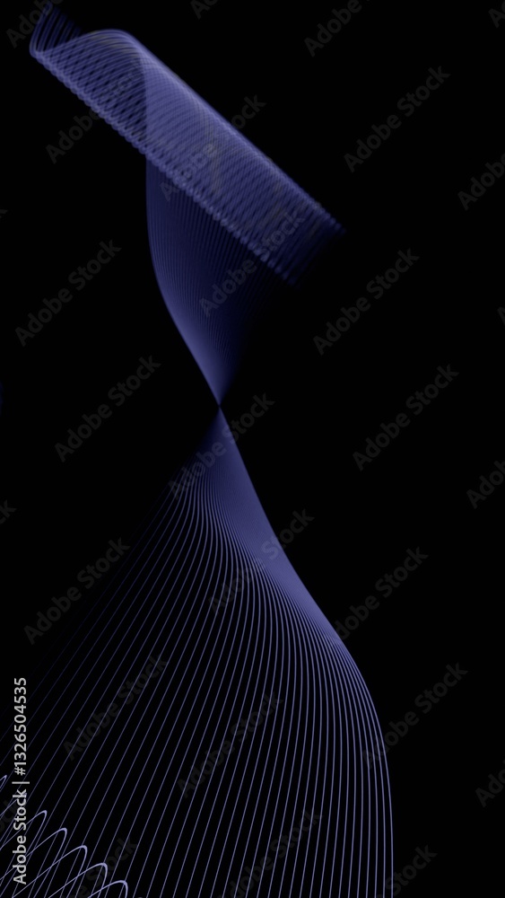 Poster Glowing wave-like lines curve across a black background, forming a fluid, abstract design with a sleek, futuristic feel.......