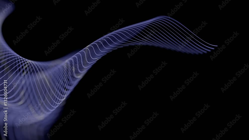 Fototapete Curved glowing lines forming a fluid wave pattern on a black background, creating a minimal and futuristic abstract design.