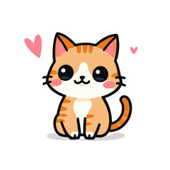 Obraz premium Cute cartoon cat with hearts on white background.