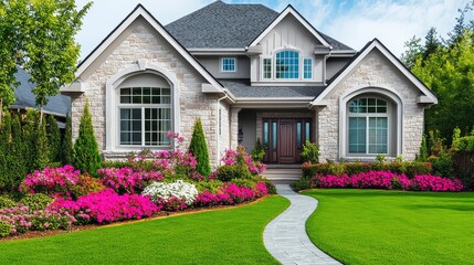 Elegant Middle-Class Home in Texas with Manicured Lawn and Traditional Architecture, Showcasing Luxury Living and Professional Landscaping Services.