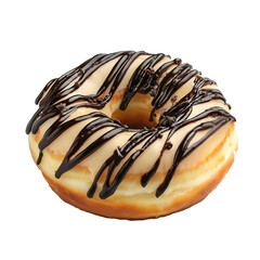 baked donut with chocolate frosting and icing isolated on transparent background