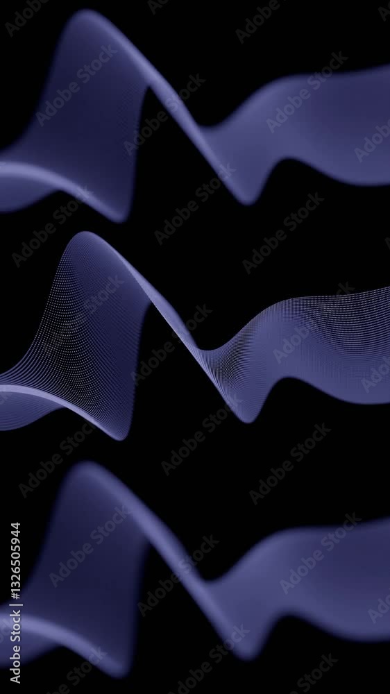 Poster Flowing dotted lines forming twisting wave patterns on a black background, creating a dynamic, futuristic, and minimal abstract design.