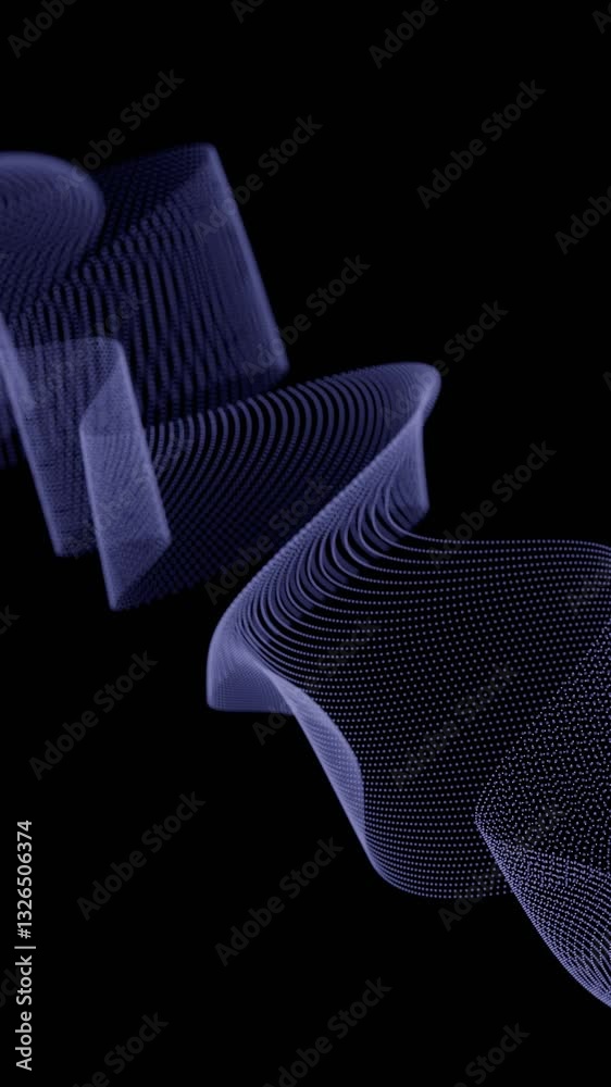 Poster Flowing dotted lines forming twisting wave patterns on a black background, creating a dynamic, futuristic, and minimal abstract design.