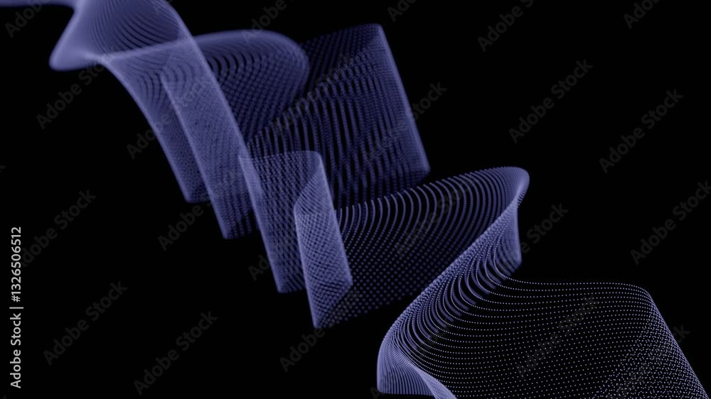 Aufkleber Flowing dotted lines forming twisting wave patterns on a black background, creating a dynamic, futuristic, and minimal abstract design.