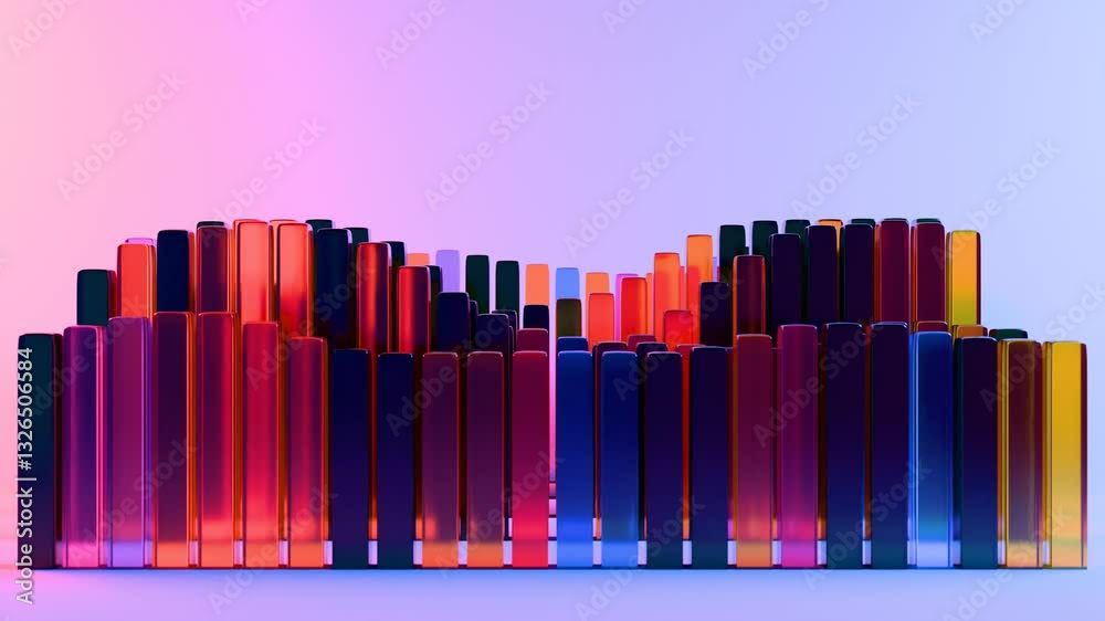 Poster 3d bars in pink, orange, and black arranged in a minimal, modern composition against a soft pastel g