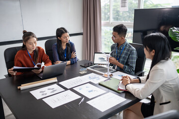 Solar panels green energy Business people working in green eco friendly office business meeting creative ideas for business eco friendly professional teaching corporate people sustainable electricity