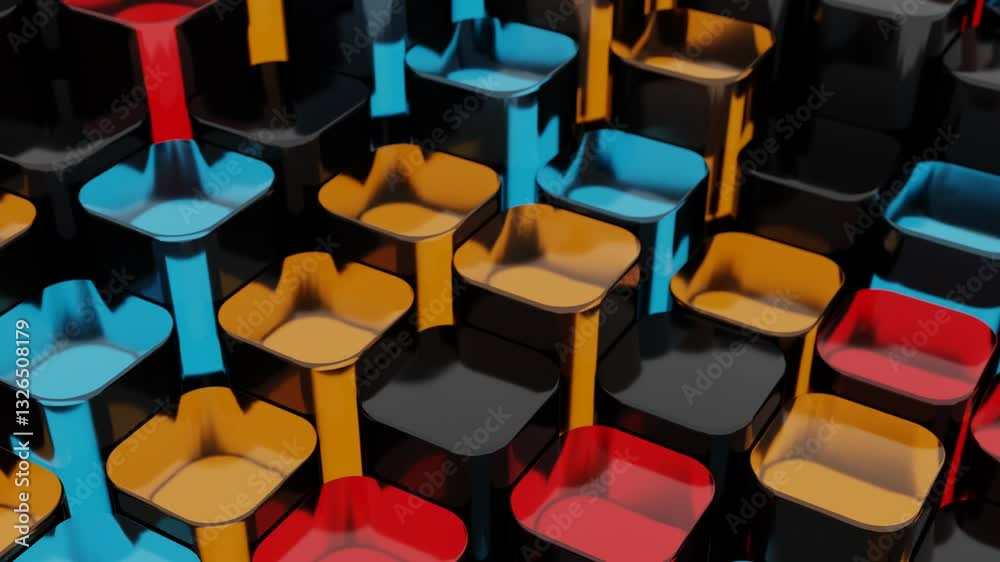 Aufkleber colorful 3d columns in black, red, blue, and yellow, arranged in a glossy, repeating pattern, creati