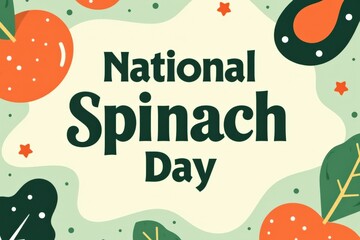 Celebrating National Spinach Day with Vibrant Green Vegetables, Orange Fruits, and Playful Background Patterns