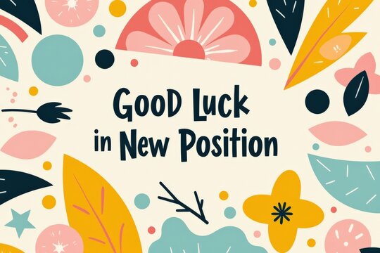 A Vibrant Good Luck Card Featuring Floral and Leaf Motifs for Someone Starting a New Job or Position - Powered by Adobe