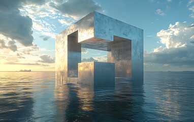 Floating Cube with Beach and 3D Metal Letter