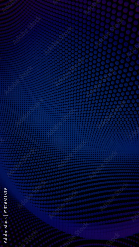 Fototapete Wavy dot pattern in deep blue tones on a dark background, creating an abstract, futuristic design with a sense of depth, movement, and optical illusion.