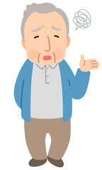 不満そうなシニア男性　表情ポーズ　高齢者　後期高齢者