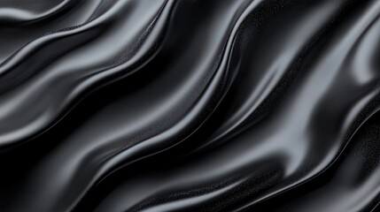 Abstract Black Silk Fabric Texture Background Image with Elegant Smooth Waves and Flowing Drapes