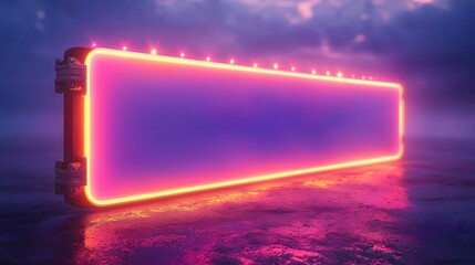 Blank Frosted Glass Sign with Glowing Metallic Edges on White Background