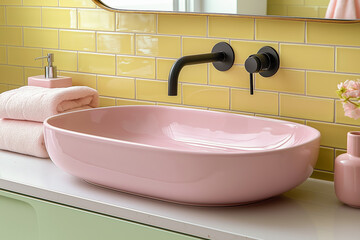 Bright bathroom in pastel colors. Bathroom design concept