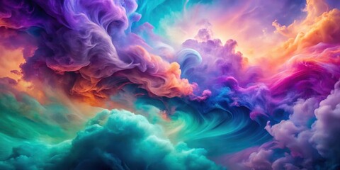 A stunning blend of purple, blue, and green swirling clouds with wispy tendrils of pink and orange creating a dreamy abstract effect, Swirling clouds, Abstract colorful background