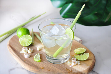 Aromatic Drink Fresh Lemongrass Drink with Slice Lime