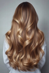Obraz premium Elegant long brown hair with soft curls on a woman’s back, healthy shiny strands in a natural wavy style, beauty fashion concept, professional hair care and styling, feminine hairstyle inspiration