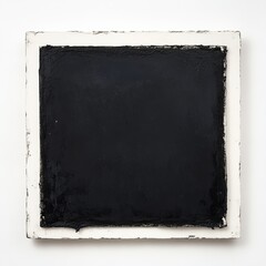 Abstract Black Square Painting with White Frame, Modern Art Minimalism and Contrasting Textures
