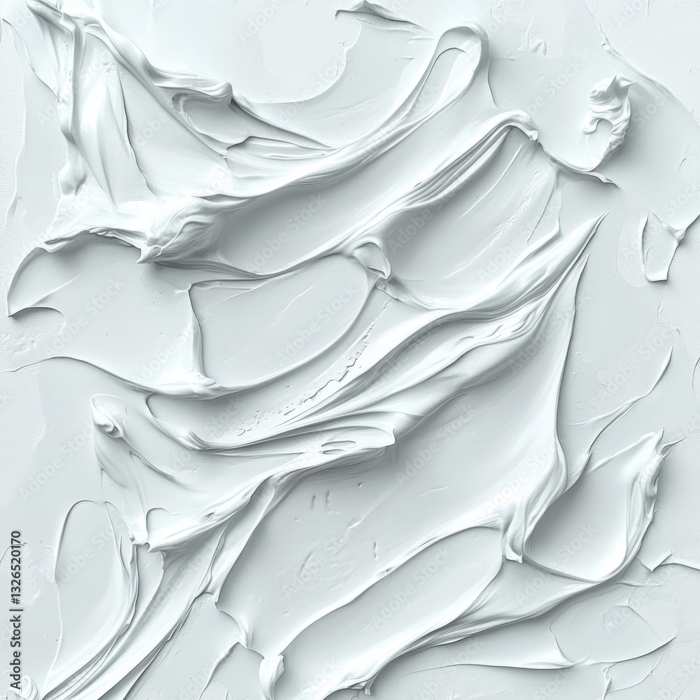 Poster abstract white: a textured landscape of oil paint swirls and curves, reflecting light and depth on a