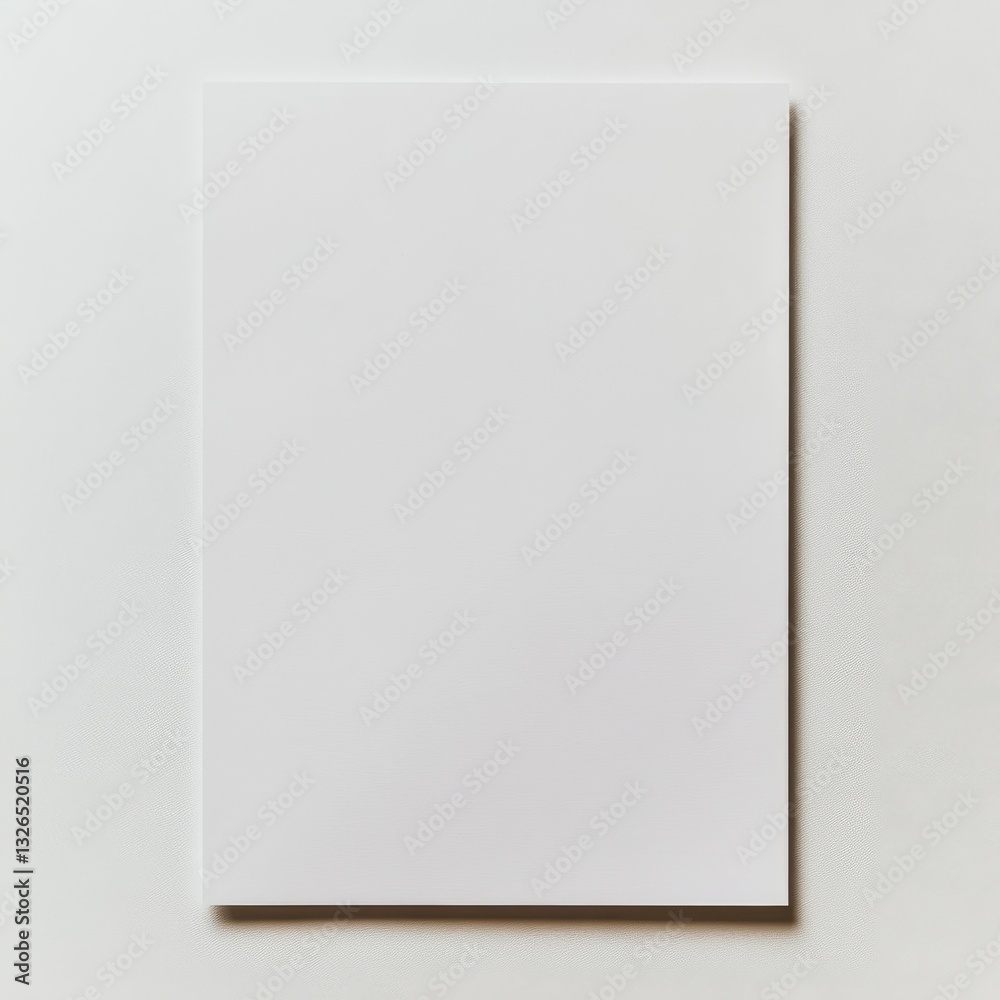 Poster a clean and minimal composition of a blank, white rectangular card on a textured, off-white backgrou