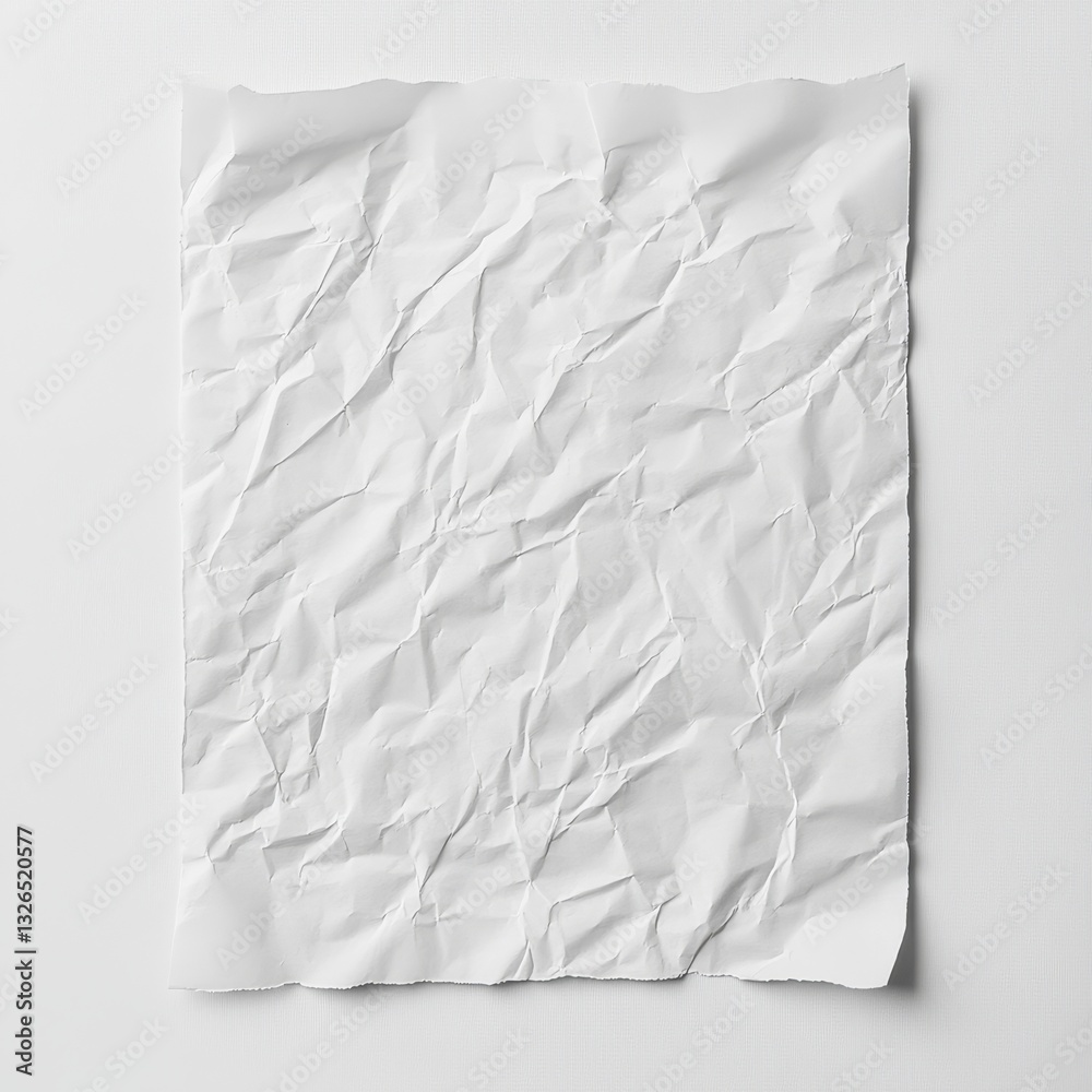 Poster A Close-Up of White Crumpled Paper on a Textured White Surface Showing Texture and Subtle Shadows and the Aesthetics of Wrinkles