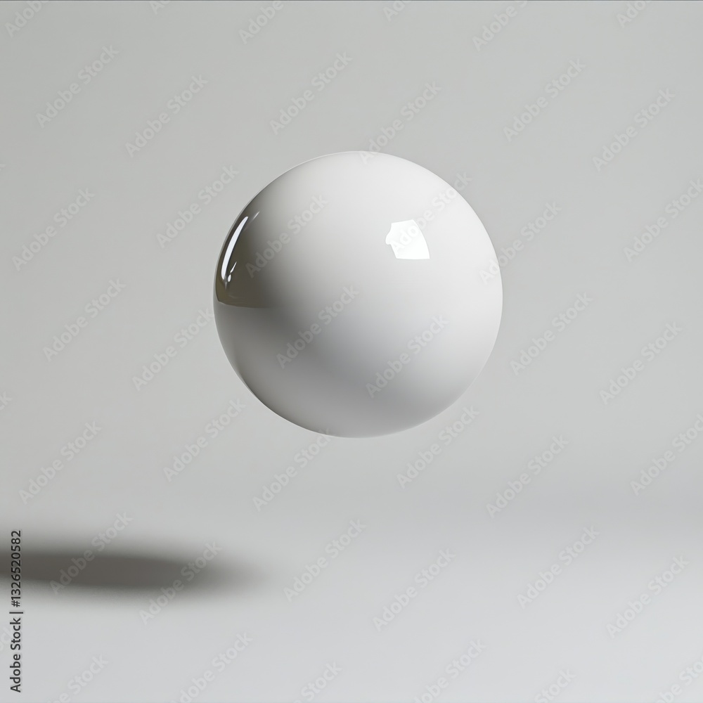 Poster A Floating White Sphere with Subtle Highlights on a Minimalist Gray Background and Gentle Shadow