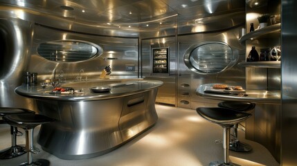 Obraz premium Modern Stainless Steel Kitchen with Sleek Design and Contemporary Features