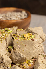 halva made from roasted sunflower seeds and crushed into one solid mass