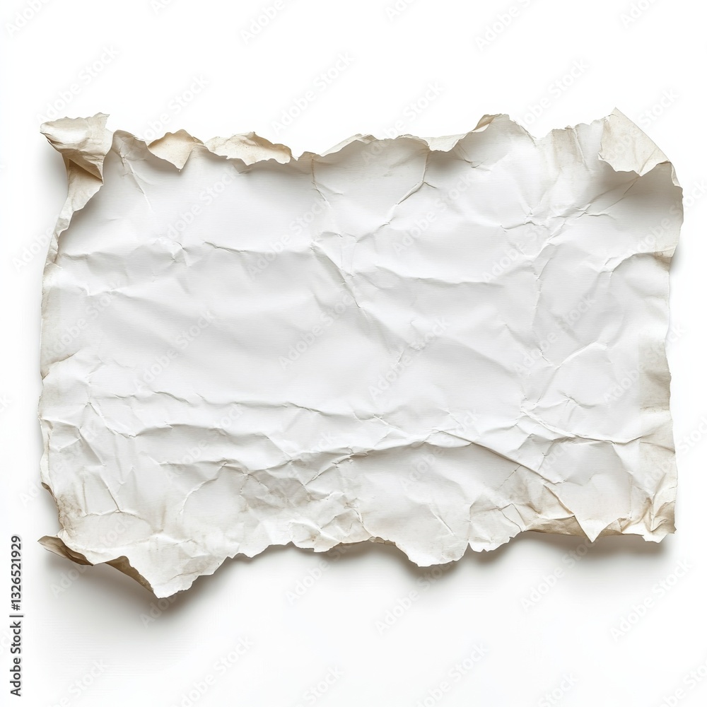 Aufkleber crumpled white paper texture with torn edges, ideal for backgrounds and overlays in graphic design p