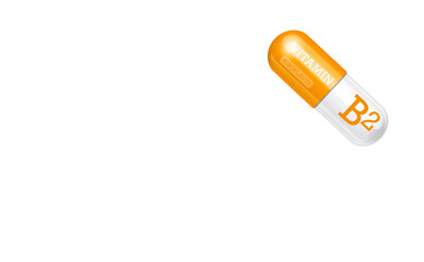 Vitamin B2, Capsules with are orange-white in color. Drug business concept. Vitamin complex. copy space.