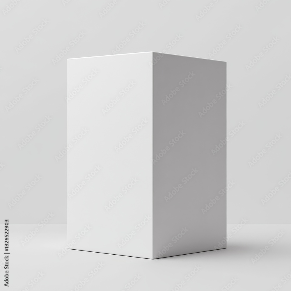 Poster minimalist still life: a clean white rectangular prism on a neutral gray background
